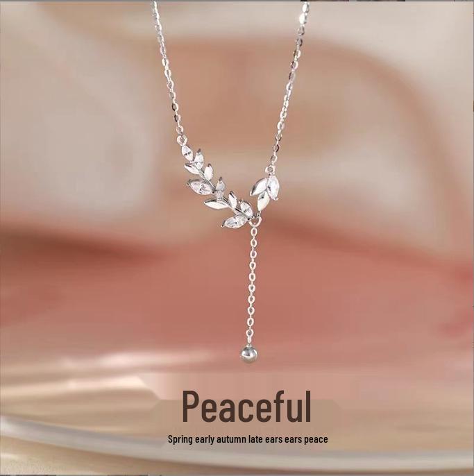 Sui Sui Ping An Ожерелье с кисточкой из пшеничных колосьев - 2024 Цепочка на ключицу с листом Женский подарок