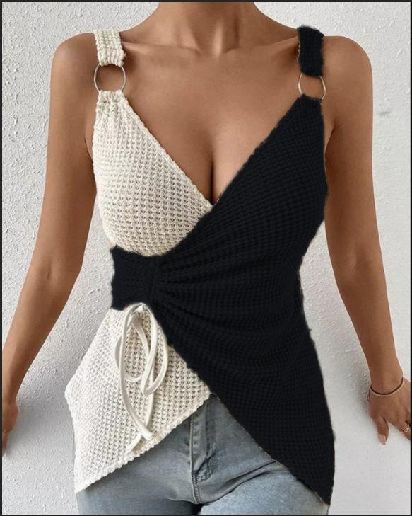 Цветной блок с декором из уплотнительного кольца и завязками на шнурке, женский трикотаж, лето-весна, топы без рукавов с V-образным вырезом, майки XL
Цветной блок с декором из уплотнительного кольца и завязками на шнурке, женский трикотаж, лето-весна, топы без рукавов с V-образным вырезом, майки XL