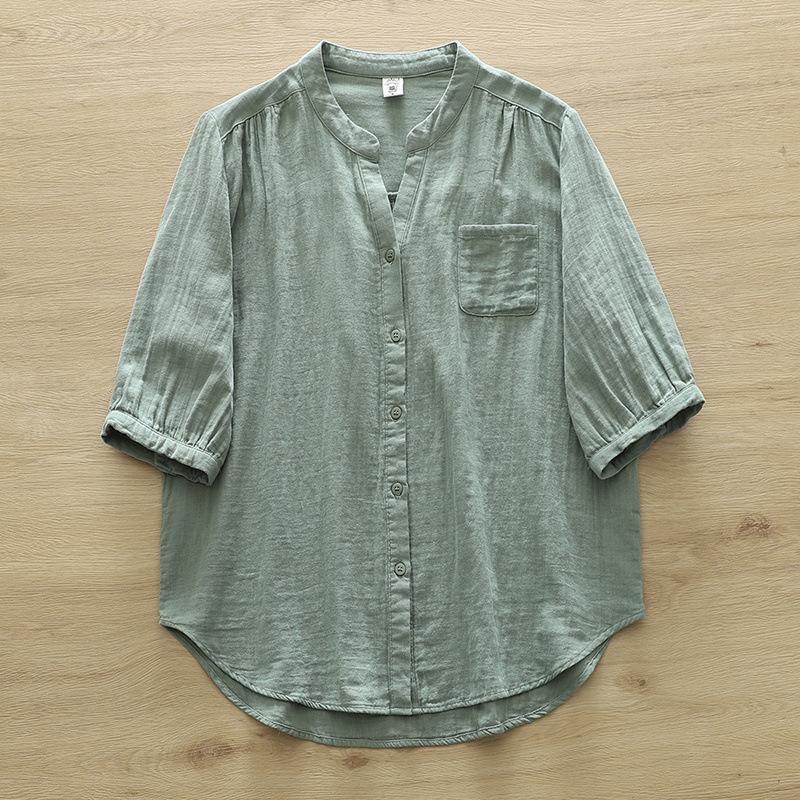 Spring Cotton Yarn Shirt Women Stand Collar Short Sleeve Solid Top Girl Fashion Pocket Retro Blouses Summer S зелений
Spring Cotton Yarn Shirt Women Stand Collar Short Sleeve Solid Top Girl Fashion Pocket Retro Blouses Summer S зелений