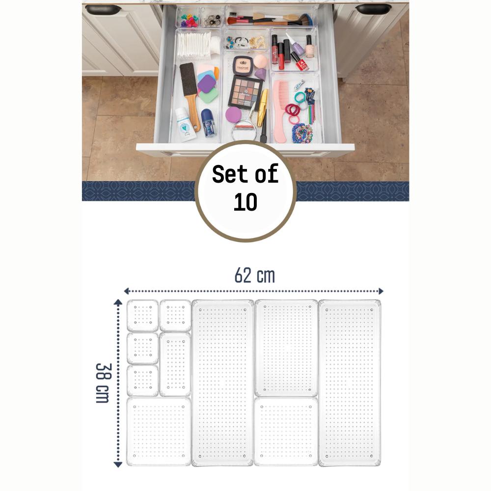 Набор органайзеров для ящиков из 10 предметов - Органайзер для косметических украшений - Органайзер для рабочего стола для ванной комнаты и офиса
Набор органайзеров для ящиков из 10 предметов - Органайзер для косметических украшений - Органайзер для рабочего стола для ванной комнаты и офиса
