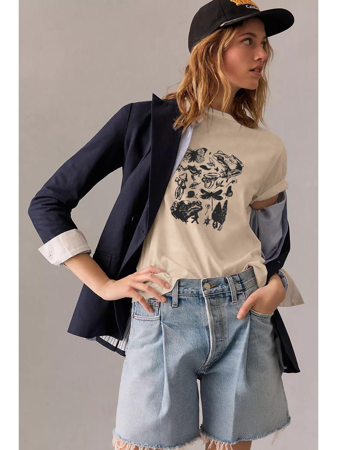 European & American Casual Khaki Butterfly Print Women s Short Sleeve Round Neck T-shirt Small хакі
European & American Casual Khaki Butterfly Print Women s Short Sleeve Round Neck T-shirt Small хакі