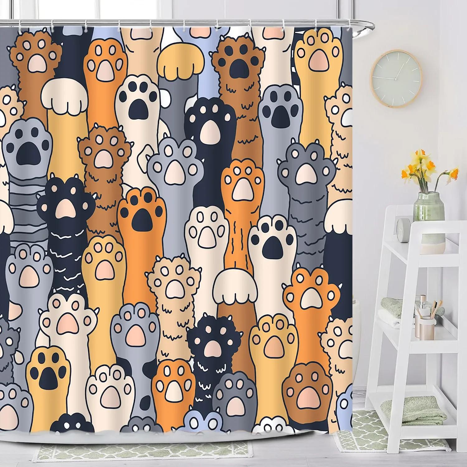 Cartoon Animal Shower Curtain With Funny Cat And Dog Paws Cute Kids Shower Print Family Bathroom Decoration With Hooks W60H190(CM)-1 Pcs
Cartoon Animal Shower Curtain With Funny Cat And Dog Paws Cute Kids Shower Print Family Bathroom Decoration With Hooks W60H190(CM)-1 Pcs