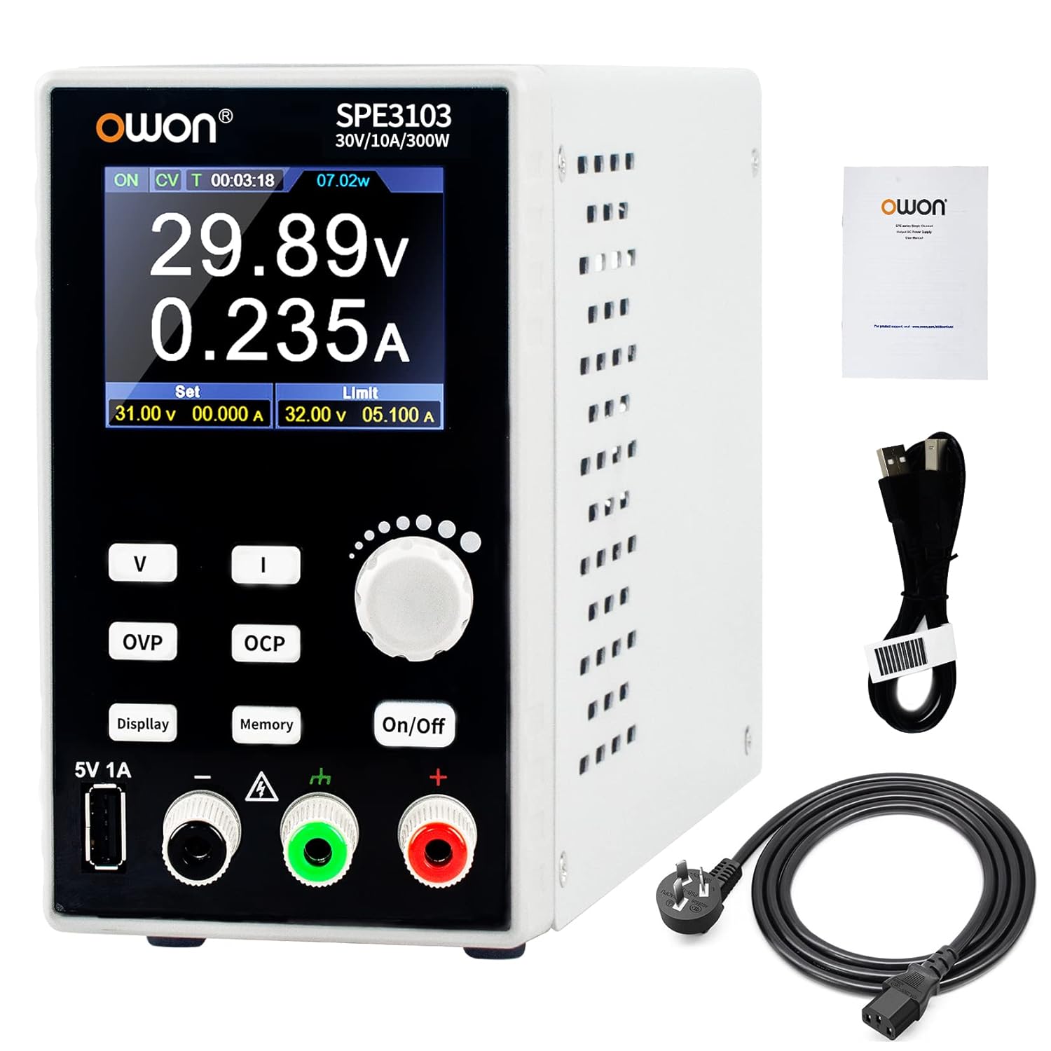 SPE3103 30V 10A 300W Programmable Lab Power Supply, 2.8 LCD, USB, PC Software
SPE3103 30V 10A 300W Programmable Lab Power Supply, 2.8 LCD, USB, PC Software