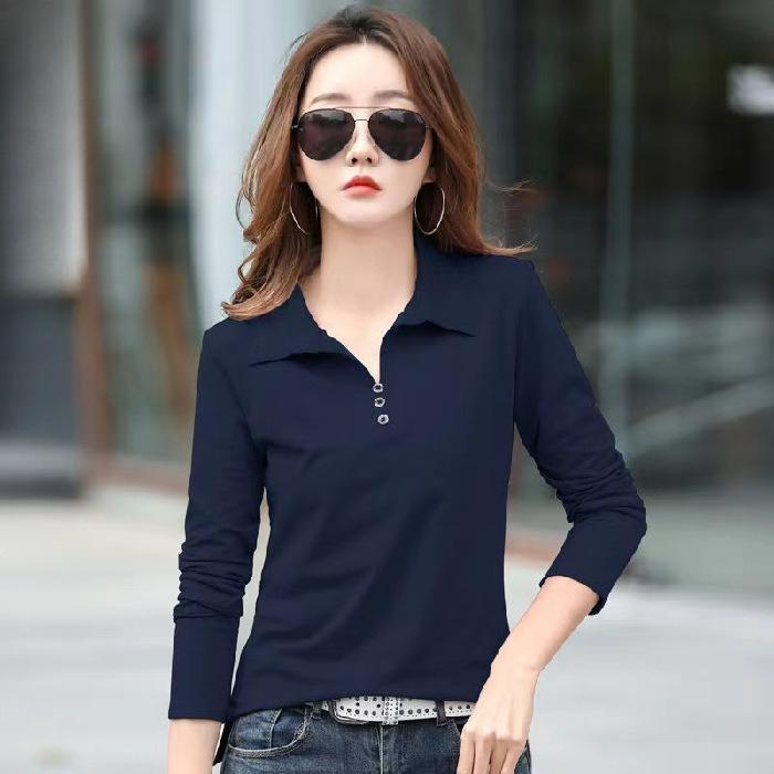 Solid Color Large Size Long-sleeved POLO Collar Slim Slimming Simple Outer Wear T-shirt Women s Bottoming Shirt Spring and Summer S темно-синього кольору
Solid Color Large Size Long-sleeved POLO Collar Slim Slimming Simple Outer Wear T-shirt Women s Bottoming Shirt Spring and Summer S темно-синього кольору