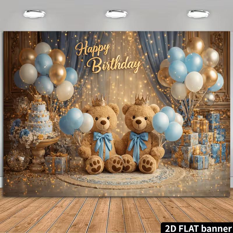 2D Teddy Bear Blue Gold Birthday Backdrop with Crown & Balloons Background for Boys 47.2x31.5inch/120*80cm
2D Teddy Bear Blue Gold Birthday Backdrop with Crown & Balloons Background for Boys 47.2x31.5inch/120*80cm