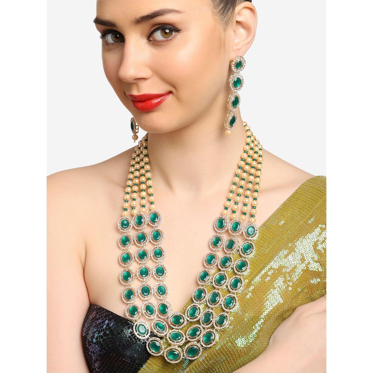 Green Multi Layered Austrian Diamonds Artificial Stones & Beads Embellished Bridal Necklace & Earring Set For Women
Green Multi Layered Austrian Diamonds Artificial Stones & Beads Embellished Bridal Necklace & Earring Set For Women