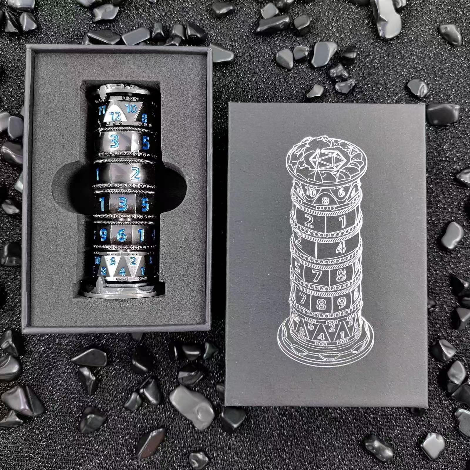Rotatable Seven-in-One Metal Dice Tower with Polyhedral Dice
Rotatable Seven-in-One Metal Dice Tower with Polyhedral Dice