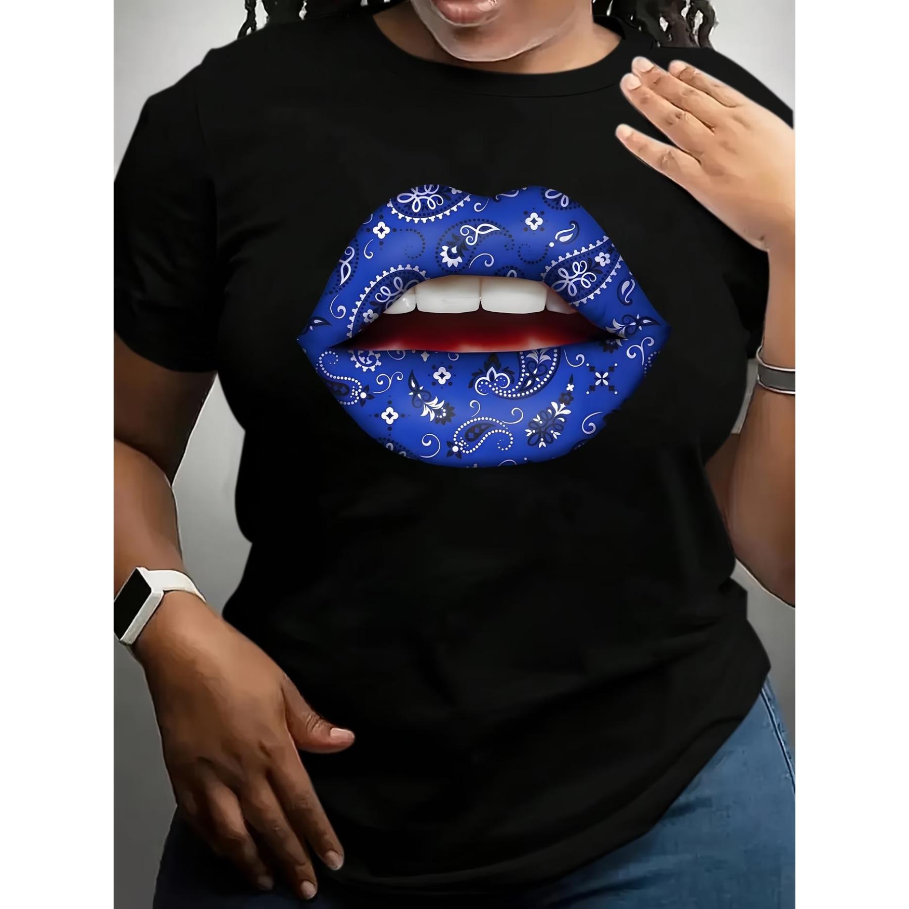 Women s Black T-Shirt with Blue Paisley Lips & Teeth Biting Print - Short Sleeve Casual Round Neck White & Navy Blue Lipstick Design XXL чорний
Women s Black T-Shirt with Blue Paisley Lips & Teeth Biting Print - Short Sleeve Casual Round Neck White & Navy Blue Lipstick Design XXL чорний