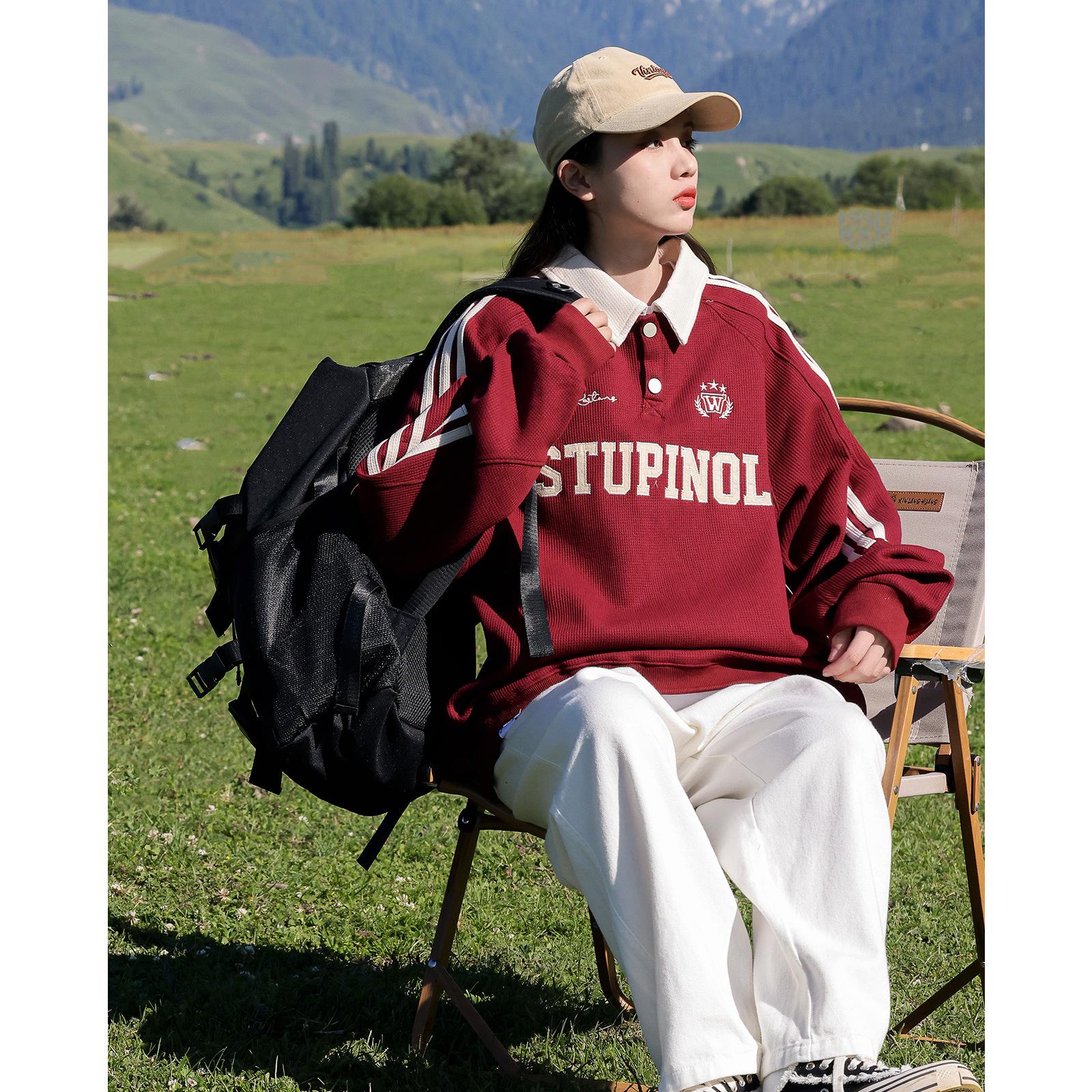 Retro Striped Letter Embroidery Sweatshirt: Women s Casual Loose Top with Turn-Down Collar M (up to 50 kg)
Retro Striped Letter Embroidery Sweatshirt: Women s Casual Loose Top with Turn-Down Collar M (up to 50 kg)