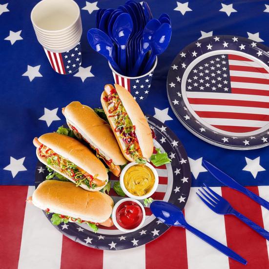9Pcs/Set American Independence Day Party Supplies Set Paper Cups Plates Pull Flags Disposable Tableware US Flag синий
9Pcs/Set American Independence Day Party Supplies Set Paper Cups Plates Pull Flags Disposable Tableware US Flag синий