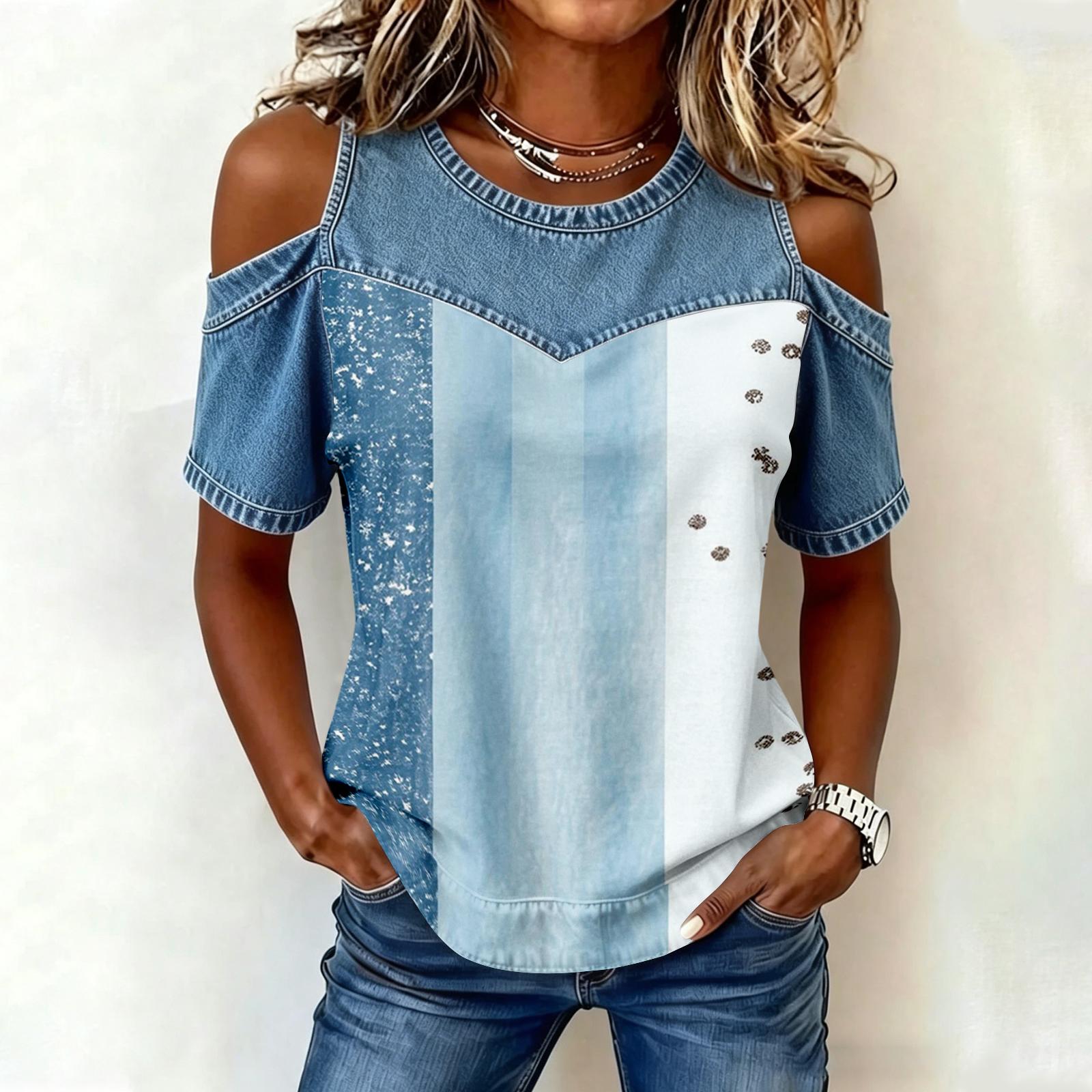 Women s Casual Patchwork Fashion Print Off-Shoulder Top XL небо синє кольору
Women s Casual Patchwork Fashion Print Off-Shoulder Top XL небо синє кольору