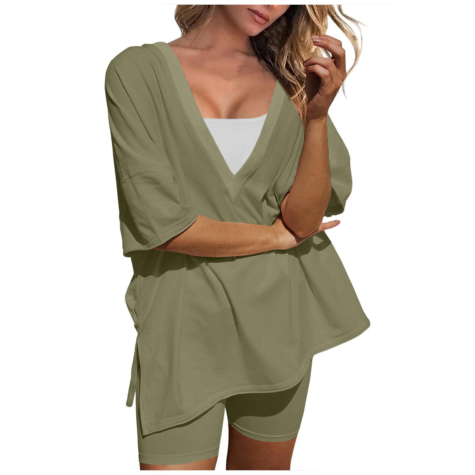 Женский летний комплект из 2 предметов с короткими рукавами и заниженными плечами, топ для больших детей и узкие байкерские шорты для йоги, набор L армия зеленый
Женский летний комплект из 2 предметов с короткими рукавами и заниженными плечами, топ для больших детей и узкие байкерские шорты для йоги, набор L армия зеленый