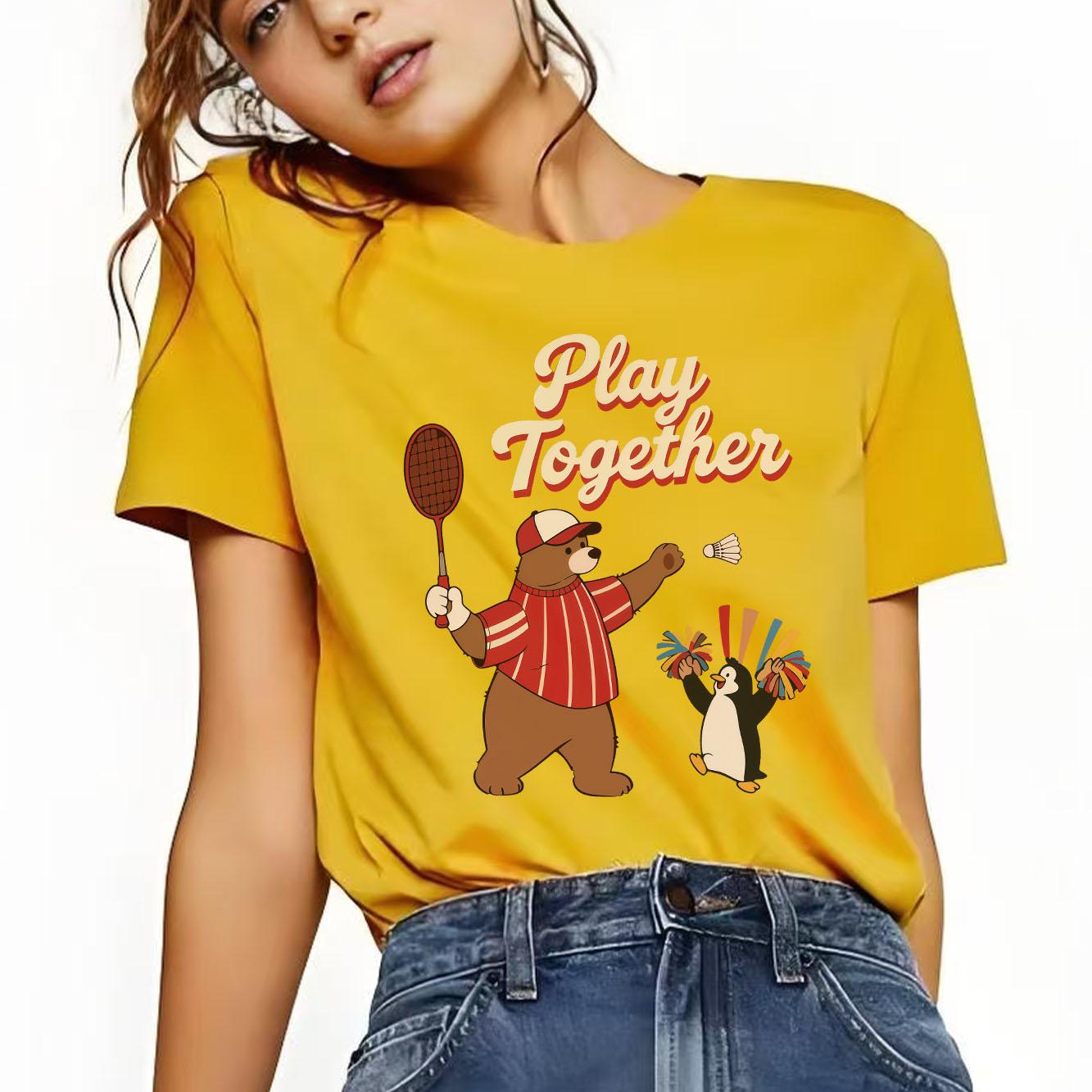 Cute little bear penguin badminton cartoon print pattern daily Tshirt short sleeved round neck versatile Womens Tshirt 4XL
Cute little bear penguin badminton cartoon print pattern daily Tshirt short sleeved round neck versatile Womens Tshirt 4XL