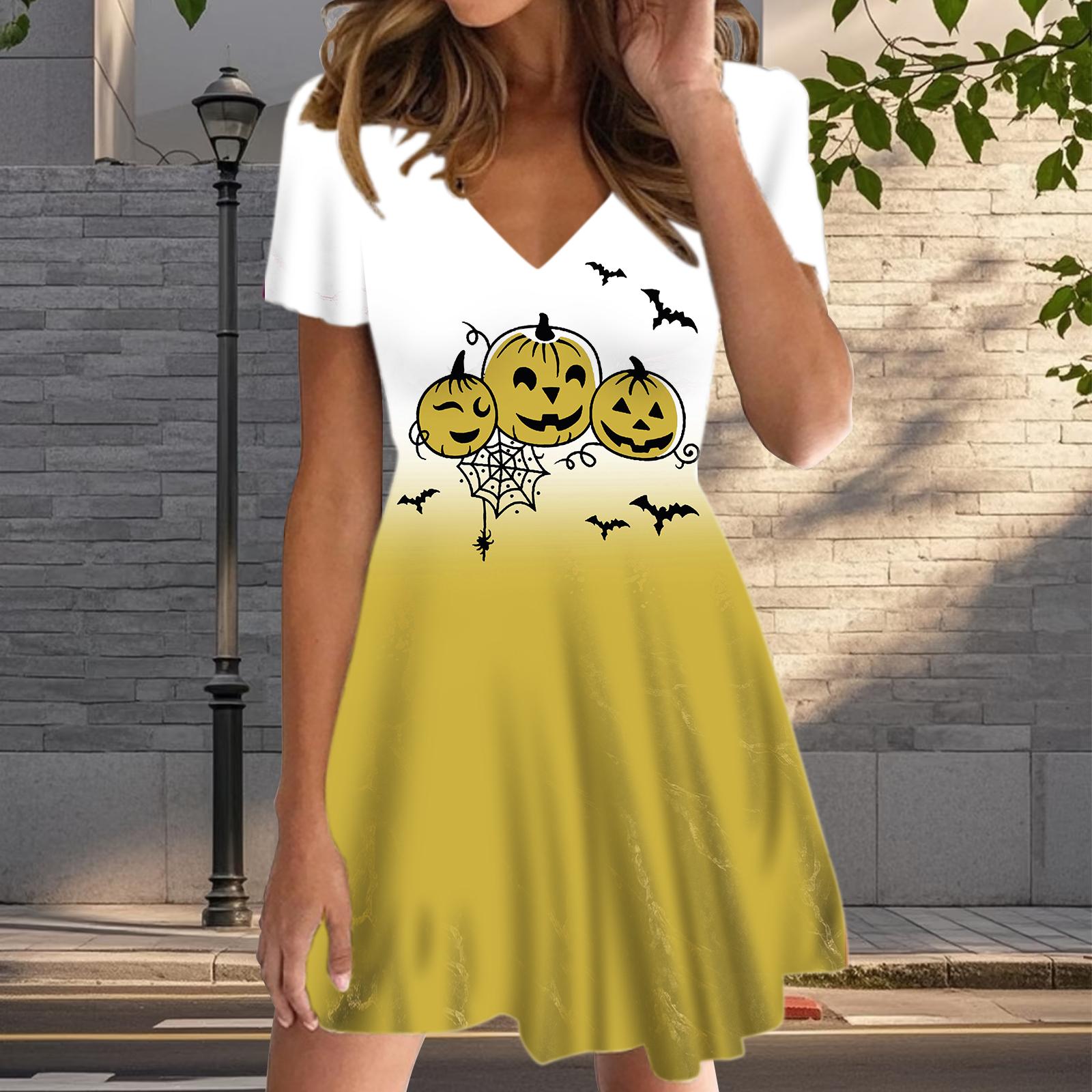 Летняя мода женские V-образный вырез короткий рукав Хэллоуин принтованное платье сексуальные короткие юбки платья 8XL жёлтый
Летняя мода женские V-образный вырез короткий рукав Хэллоуин принтованное платье сексуальные короткие юбки платья 8XL жёлтый