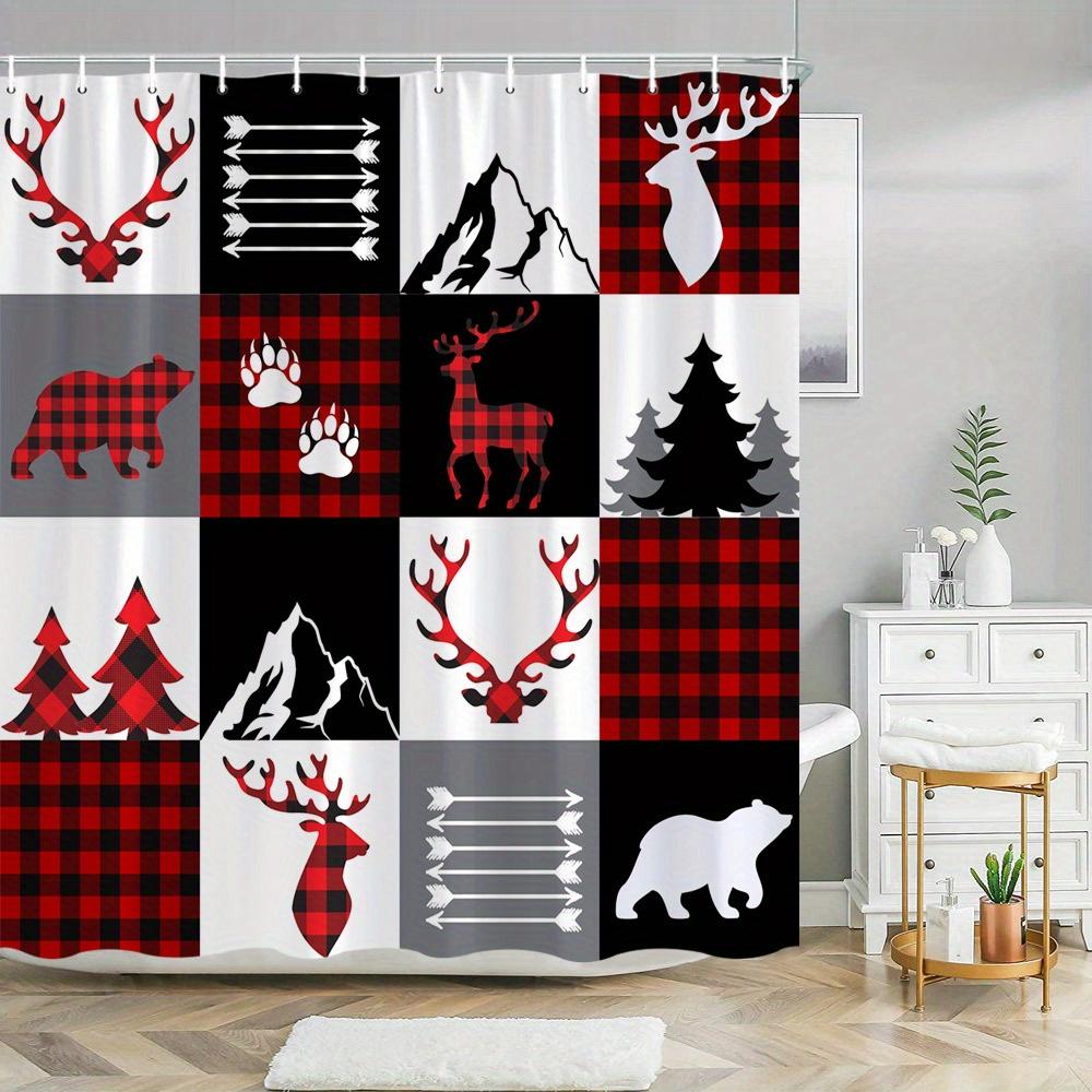 1Pc Rustic Plaid Winter Motif Shower Curtain Featuring Reindeer, Bear, Pine Trees, Mountains, And Festive Red Black Check Patter W60H190(CM)-1 Pcs
1Pc Rustic Plaid Winter Motif Shower Curtain Featuring Reindeer, Bear, Pine Trees, Mountains, And Festive Red Black Check Patter W60H190(CM)-1 Pcs