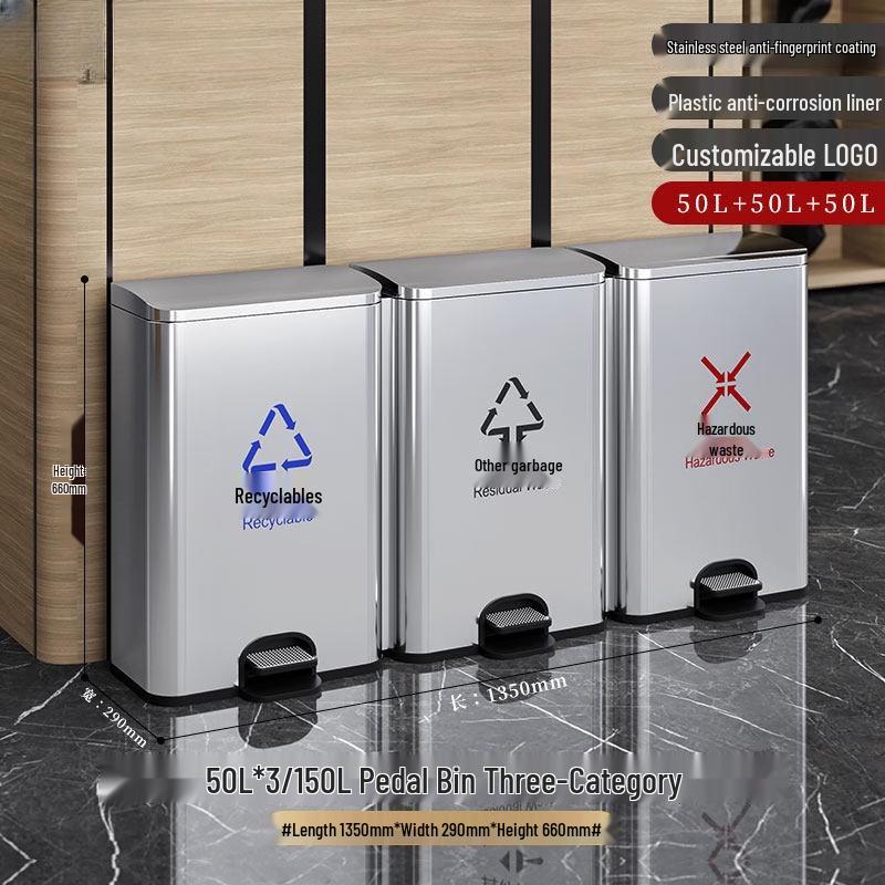 Stainless Steel 3-Compartment Foot Pedal Trash Can
Stainless Steel 3-Compartment Foot Pedal Trash Can