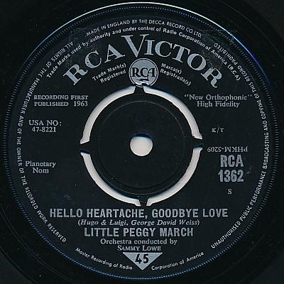 7inch Record PEGGY MARCH - Hello Heartache, Goodbye Love / Boy RCA1362 RCA Victor 1963 UK Pop Used
7inch Record PEGGY MARCH - Hello Heartache, Goodbye Love / Boy RCA1362 RCA Victor 1963 UK Pop Used