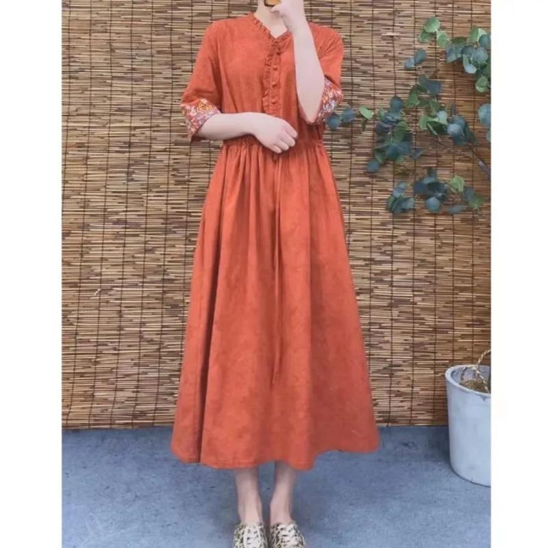 Summer Fashion Short Sleeve Embroidery Jacquard Dress New Retro Elegant Plus Size Loose Casual A-line Party Medium Long Waist Thin Dresses Clothing M
Summer Fashion Short Sleeve Embroidery Jacquard Dress New Retro Elegant Plus Size Loose Casual A-line Party Medium Long Waist Thin Dresses Clothing M