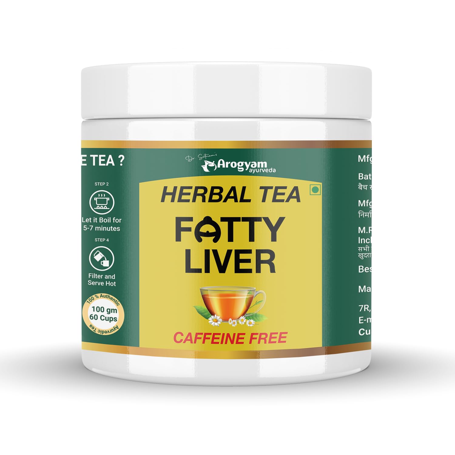 Arogyam Ayurveda Herbal Tea, Fatty Liver, Caffeine Free, 100 gm, 60 Cups
Arogyam Ayurveda Herbal Tea, Fatty Liver, Caffeine Free, 100 gm, 60 Cups