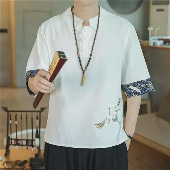 Мужская футболка с коротким рукавом из хлопка и льна с вышивкой «Китайский журавль» XL (115-130 Jin)
Мужская футболка с коротким рукавом из хлопка и льна с вышивкой «Китайский журавль» XL (115-130 Jin)