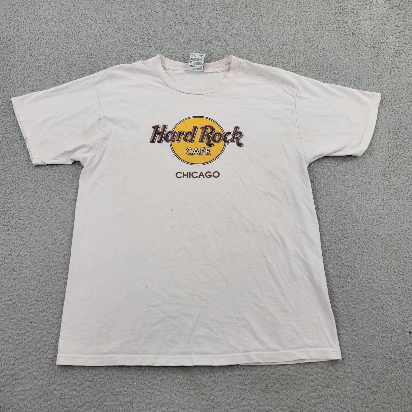 Hard Rock Cafe Shirt Mens Large VTG Chicago White Logo Graphic Short Sleeve L
Hard Rock Cafe Shirt Mens Large VTG Chicago White Logo Graphic Short Sleeve L