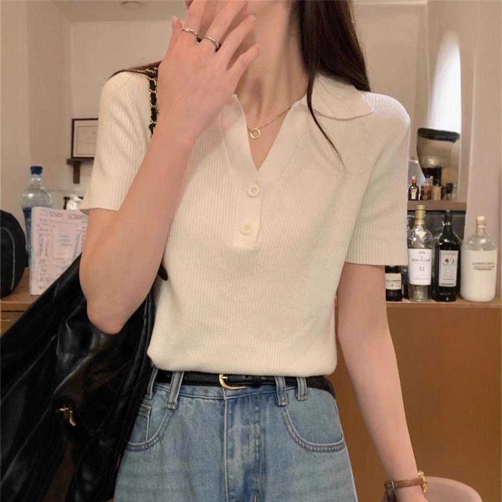 Korean Style Solid Color Velvet Polo Collar Knitted Short Sleeve Top - Women s Unique Design S
Korean Style Solid Color Velvet Polo Collar Knitted Short Sleeve Top - Women s Unique Design S