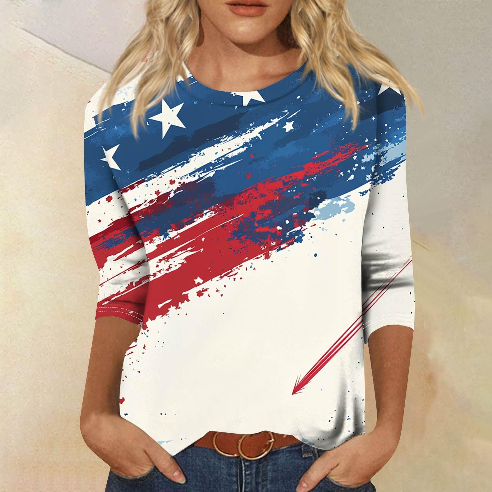 Женская мода повседневный топ с круглым вырезом и принтом на День независимости с семью рукавами L белый
Женская мода повседневный топ с круглым вырезом и принтом на День независимости с семью рукавами L белый