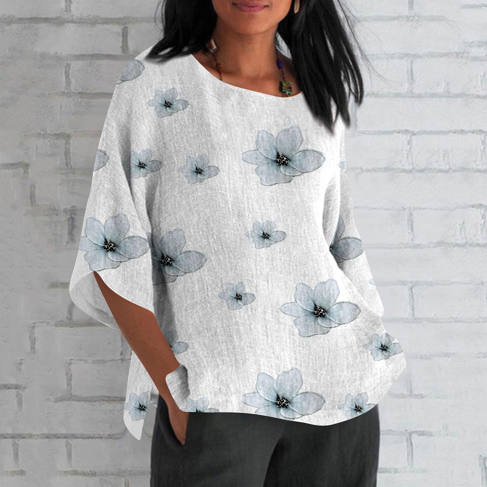 Женская летняя хлопковая льняная блузка свободного покроя с рукавом 3/4, футболка с ретро-принтом, топ
Женская летняя хлопковая льняная блузка свободного покроя с рукавом 3/4, футболка с ретро-принтом, топ