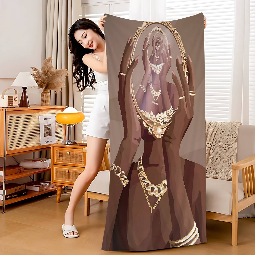 Hip Hop Black Girl Gold Jewelry Big Microfiber Beach Towels Quick Dry Towel Sand Beach Towels Pool Towel For Travel Swim Pool W30*H60(CM)
Hip Hop Black Girl Gold Jewelry Big Microfiber Beach Towels Quick Dry Towel Sand Beach Towels Pool Towel For Travel Swim Pool W30*H60(CM)