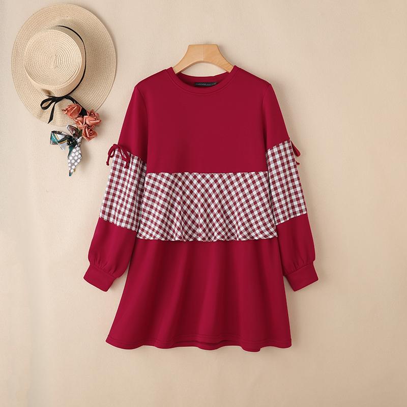 ZANZEA Women Round Neck Long Sleeve Plaid Patchwork Sweatshirt Short Dress 5XL вина червоного кольору
ZANZEA Women Round Neck Long Sleeve Plaid Patchwork Sweatshirt Short Dress 5XL вина червоного кольору