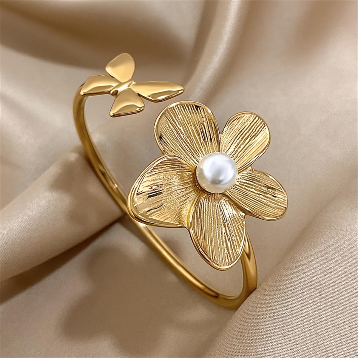 Stainless Steel Asymmetric Flower Butterfly Open Cuff Bangles for Women Gold Plated Metal Floral Bracelets Waterproof Jewelry
Stainless Steel Asymmetric Flower Butterfly Open Cuff Bangles for Women Gold Plated Metal Floral Bracelets Waterproof Jewelry