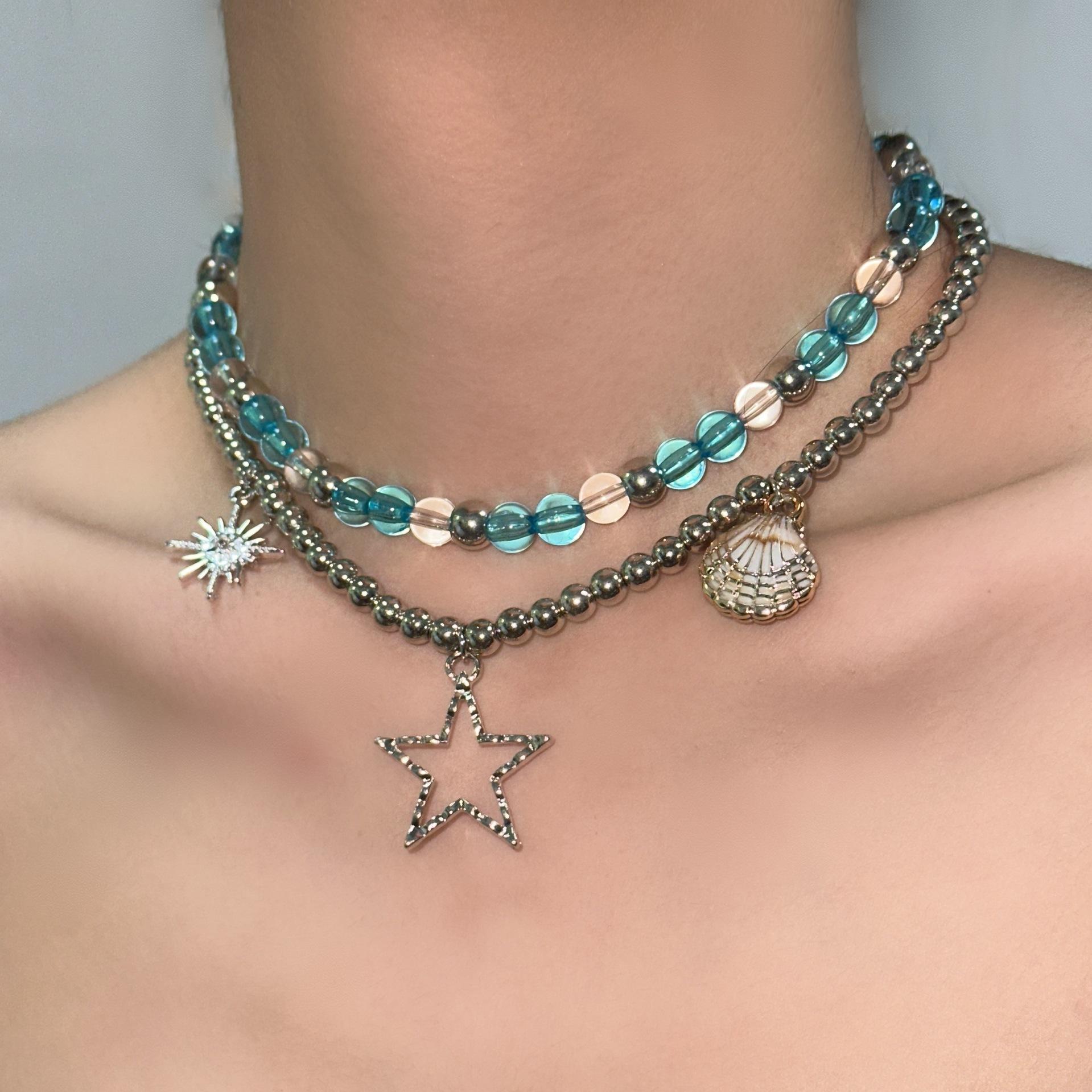 Bilayer Blue Crystal Beads Necklace Star Shell Pendant Choker Romantic Reflect Beaded Light Grey Pearls Collarbone Chain Zircon
Bilayer Blue Crystal Beads Necklace Star Shell Pendant Choker Romantic Reflect Beaded Light Grey Pearls Collarbone Chain Zircon