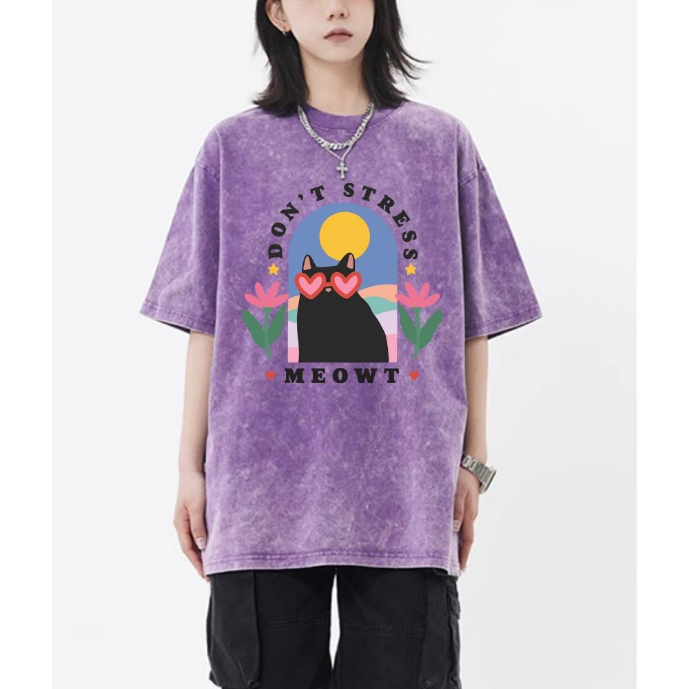 Don t Stress Meowt Cartoon Printing Retro Tee Shirt Female Trendy Cotton T-Shirts Unisex Washed Short Sleeve Summer Top S
Don t Stress Meowt Cartoon Printing Retro Tee Shirt Female Trendy Cotton T-Shirts Unisex Washed Short Sleeve Summer Top S