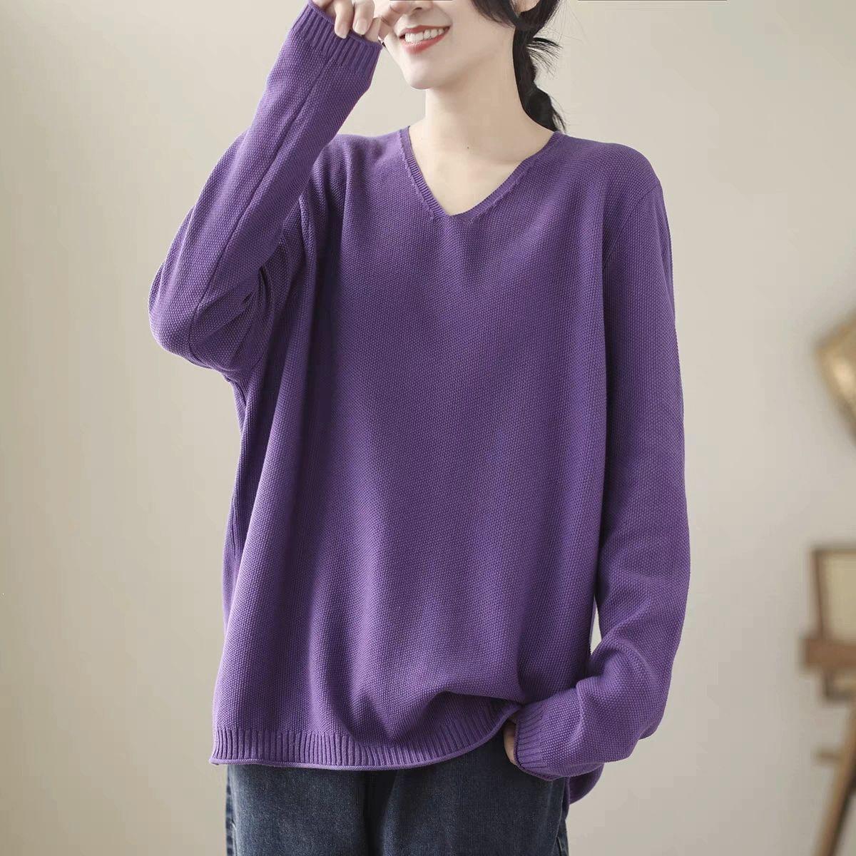 Plus Size V-Neck Loose Knit Top: Slimming, Flaw-Covering, Solid Color, Versatile Fashion 2XL: Recommended for 135-150 jin фіолетовий
Plus Size V-Neck Loose Knit Top: Slimming, Flaw-Covering, Solid Color, Versatile Fashion 2XL: Recommended for 135-150 jin фіолетовий