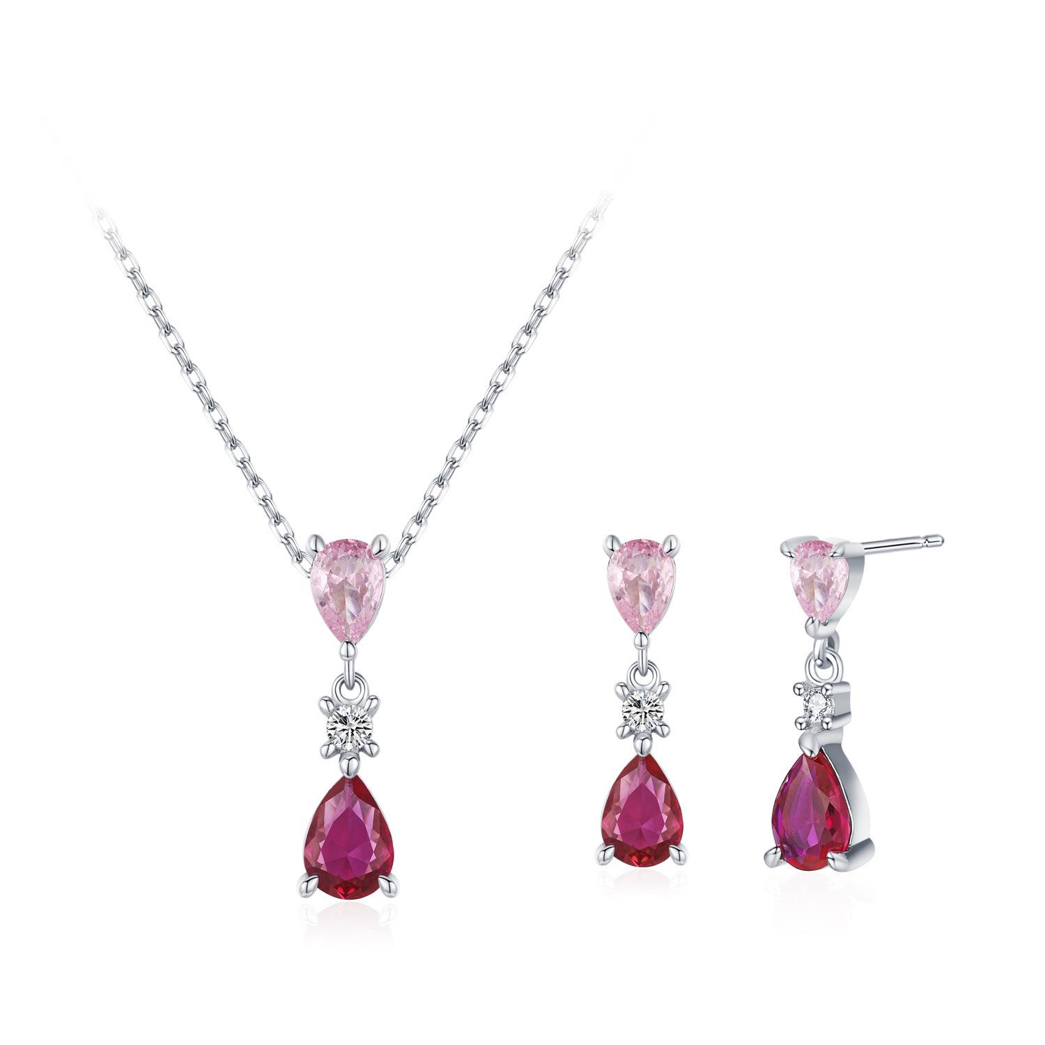 S925 Sterling Silver Pink Teardrop Stud Earrings and Necklace Set with Colorful Zircon for Women S925 Silver
S925 Sterling Silver Pink Teardrop Stud Earrings and Necklace Set with Colorful Zircon for Women S925 Silver