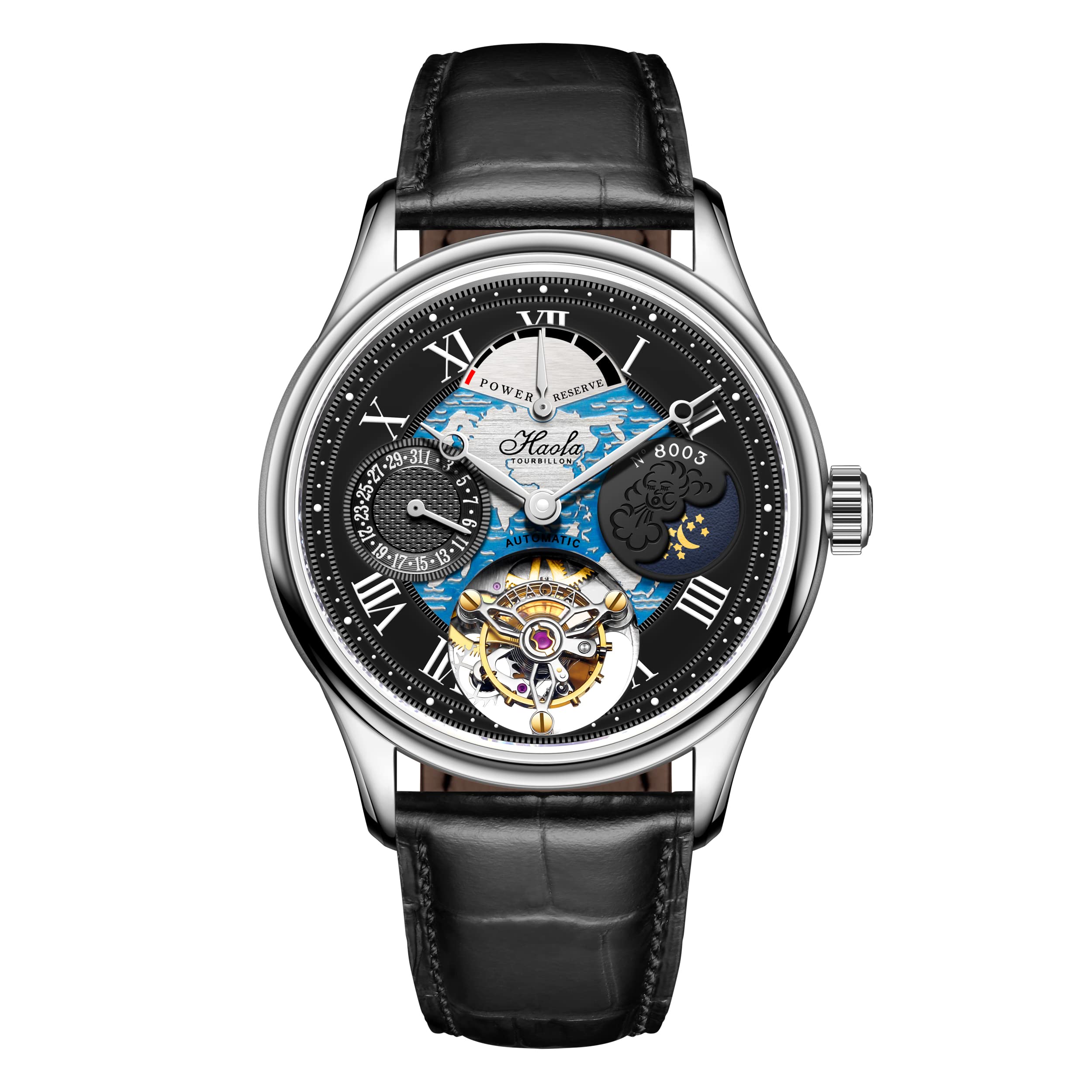 HAOFA Tourbillon Watch Mechanical Automatic Winding Energy Display Hollow Dial Moon Phase Stylish Date Luxury Sapphire Glass Popular Waterproof Gift чорний
HAOFA Tourbillon Watch Mechanical Automatic Winding Energy Display Hollow Dial Moon Phase Stylish Date Luxury Sapphire Glass Popular Waterproof Gift чорний