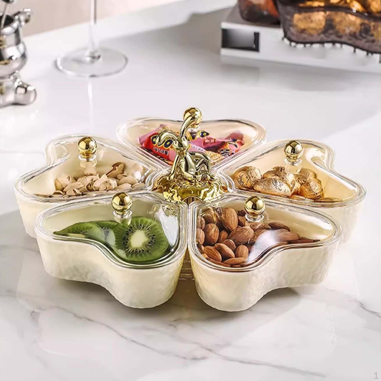 Разделенный сервировочный поднос с 5 отделениями в форме цветка, орехами, конфетами, овощами и крышкой для десертных фруктов
Разделенный сервировочный поднос с 5 отделениями в форме цветка, орехами, конфетами, овощами и крышкой для десертных фруктов