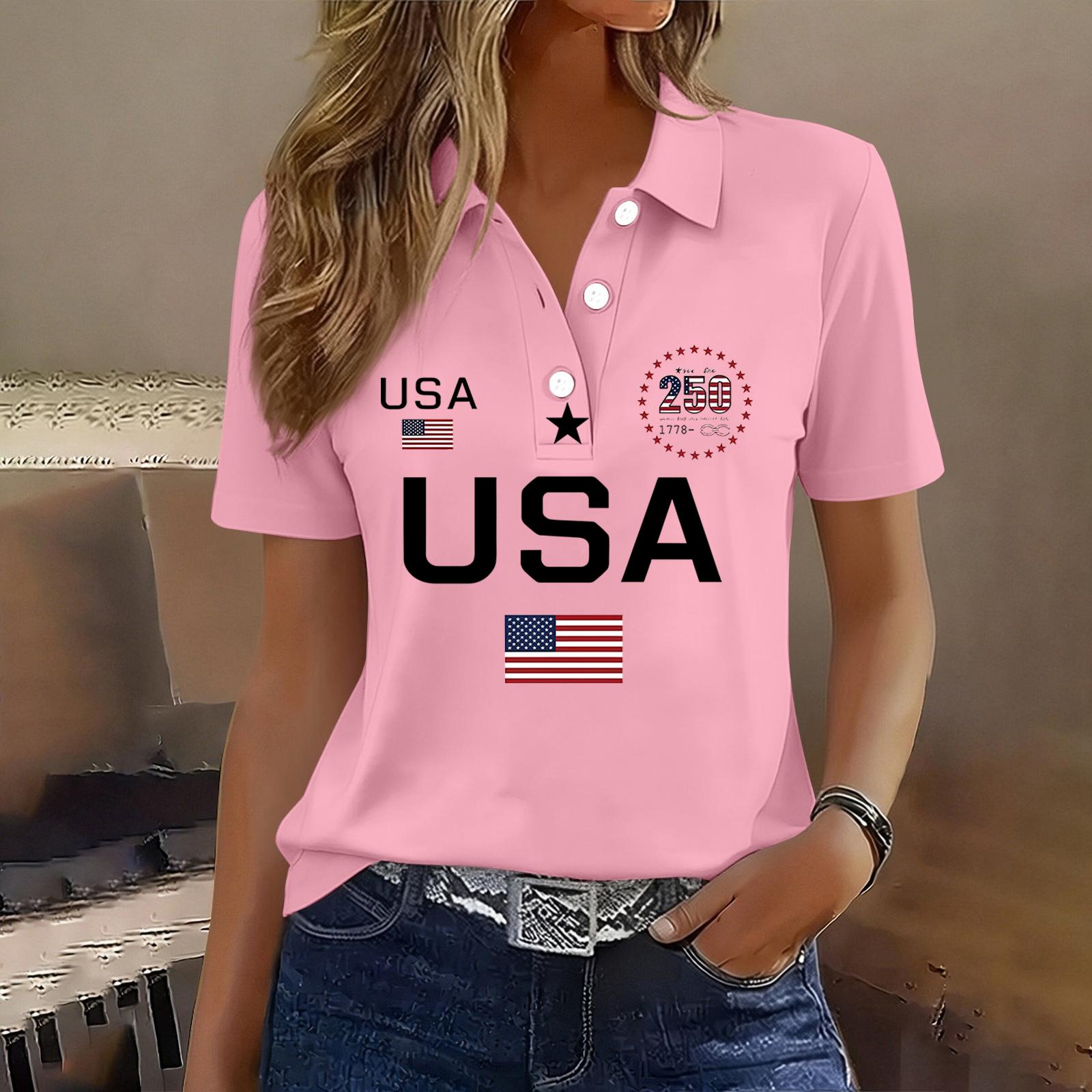 Women s Casual Short Sleeve Button Polo Shirt USA Print 250th Anniversary Graphic Lightweight Summer Top M рожевий
Women s Casual Short Sleeve Button Polo Shirt USA Print 250th Anniversary Graphic Lightweight Summer Top M рожевий