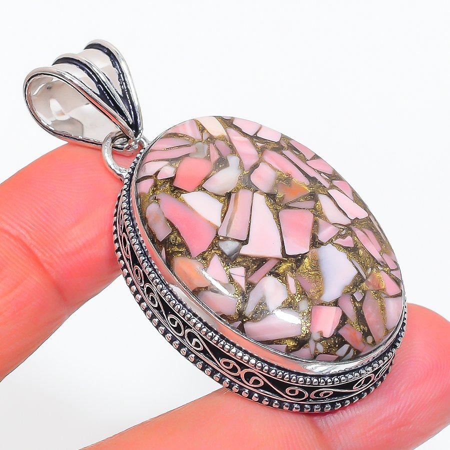 Natural Copper Pink Opal Gemstone 925 Sterling Silver Jewelry Pendant 2.05 c7y14