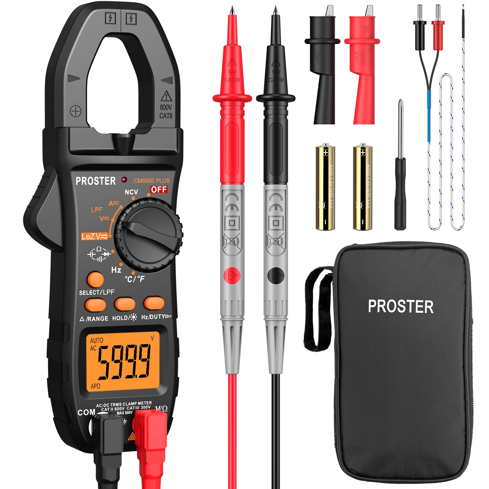 Proster Clamp Meter 6000 Counts 800A Current Voltage NCV Continuity Capacitance Resistance Frequency Diode Test Measurement LPF with LOZ Function Test
Proster Clamp Meter 6000 Counts 800A Current Voltage NCV Continuity Capacitance Resistance Frequency Diode Test Measurement LPF with LOZ Function Test