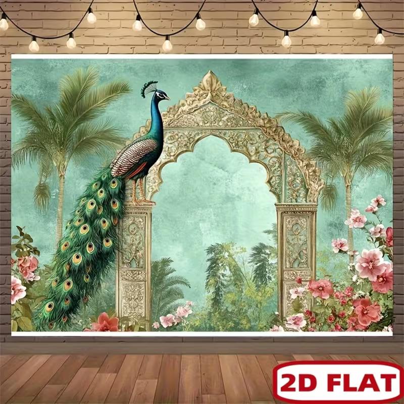 2D Peacock Arch Backdrop, for Indian Wedding, Mehndi & Tropical Themed Party Decoration 47.2x31.5inch/120*80cm
2D Peacock Arch Backdrop, for Indian Wedding, Mehndi & Tropical Themed Party Decoration 47.2x31.5inch/120*80cm