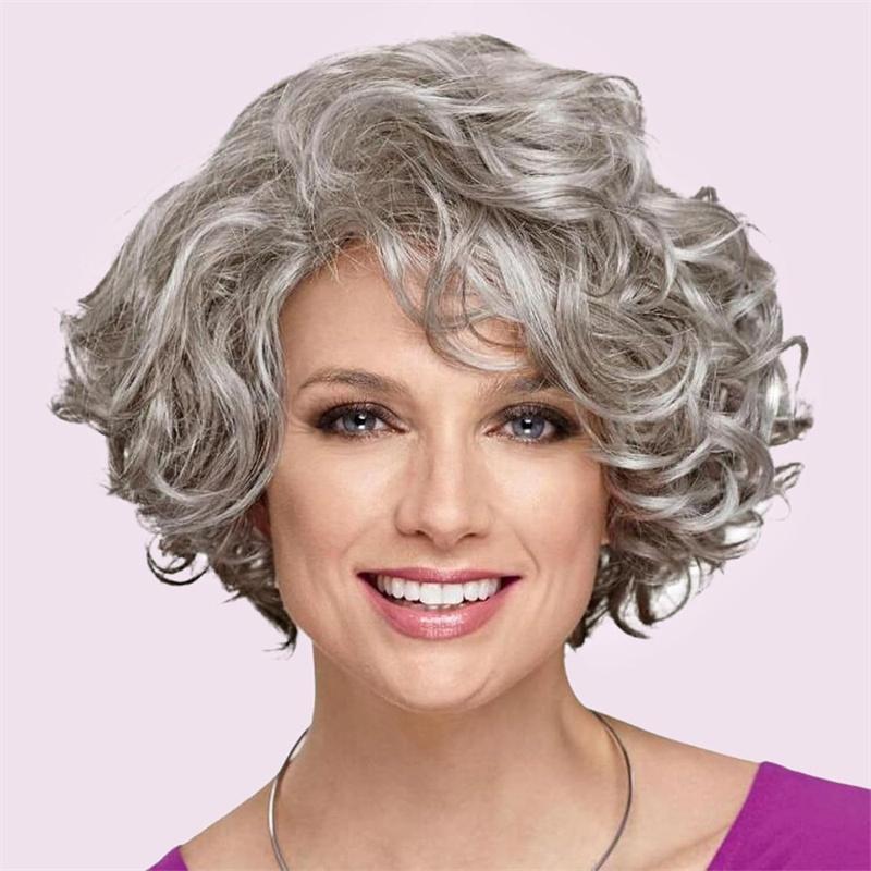 Womens Wigs Short Haircuts Synthetic Ombre Gray Layered Curly Mommy Wig with Bang Female Old Lady Costume Average Size Soft Hair
Womens Wigs Short Haircuts Synthetic Ombre Gray Layered Curly Mommy Wig with Bang Female Old Lady Costume Average Size Soft Hair