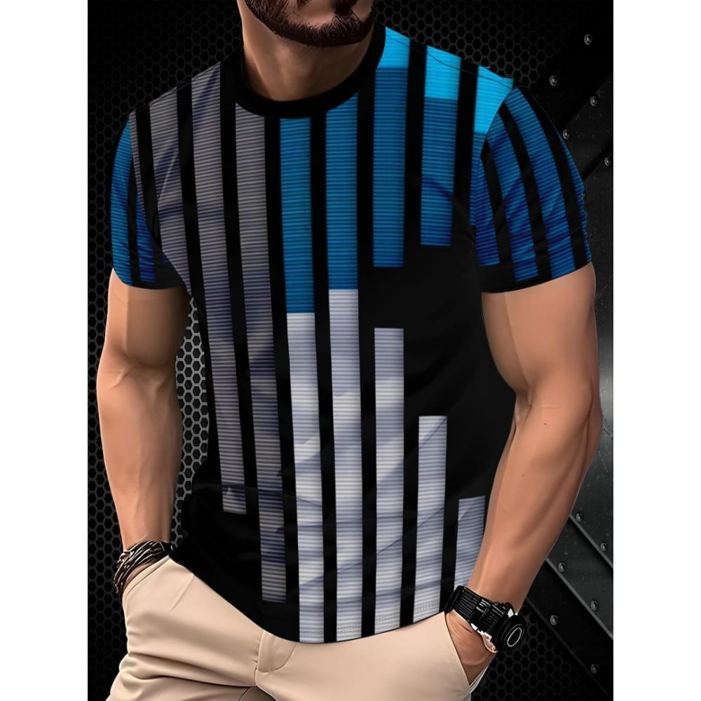 European and American New Striped Printed Men s T-shirt Street Trend Short Sleeved Versatile Men s T-shirt Top S синий
European and American New Striped Printed Men s T-shirt Street Trend Short Sleeved Versatile Men s T-shirt Top S синий