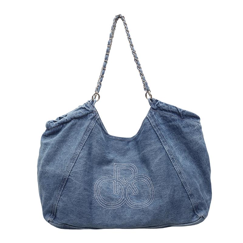 Сумка-тоут для通勤, ретро, большая вместимость, сумка подмышку, джинсовая, на цепочке, ручная, на плечо светло-синий