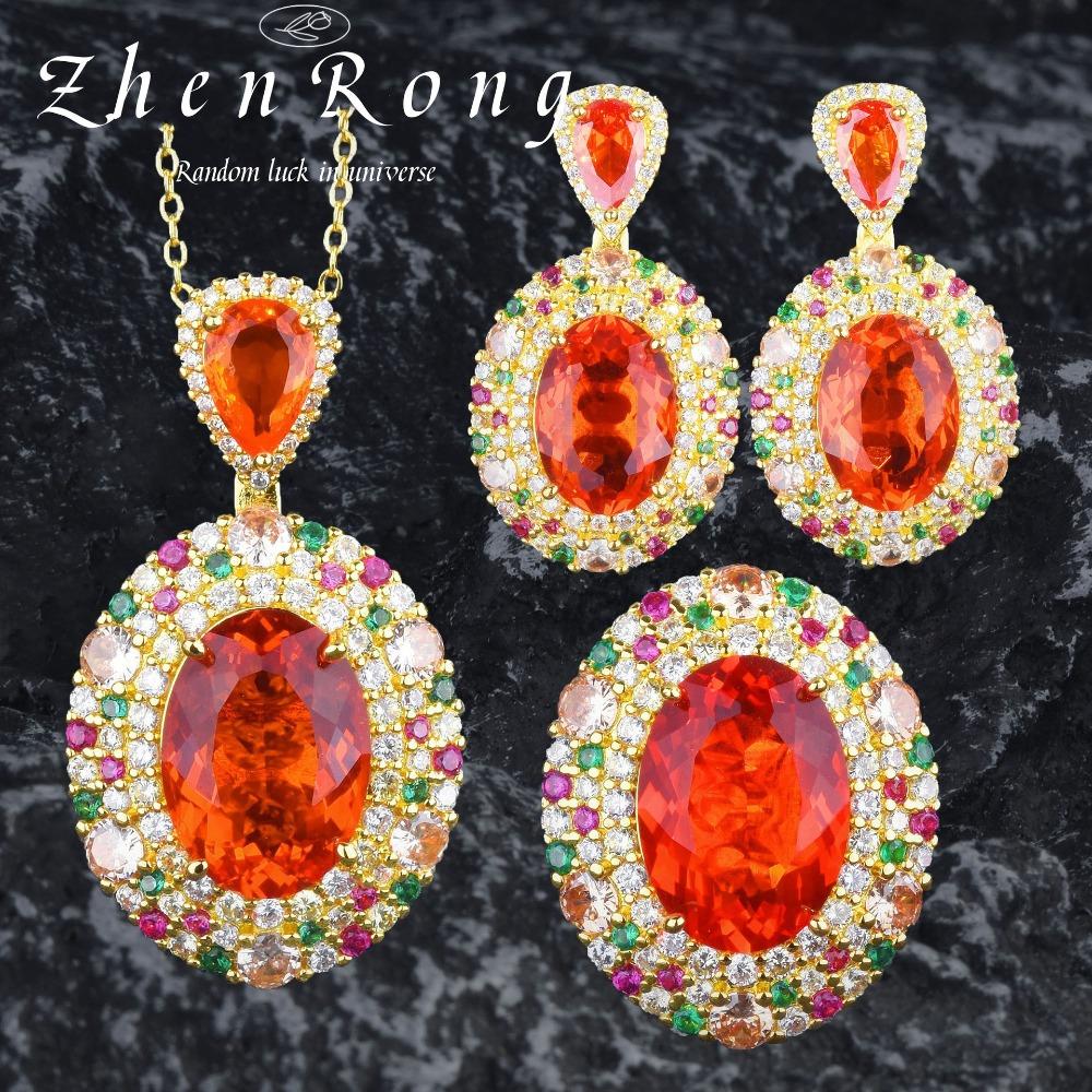 Women Jewelry Set Vintage Luxury Padparadscha Pendant Necklace Fancy Color Ring Earrings
Women Jewelry Set Vintage Luxury Padparadscha Pendant Necklace Fancy Color Ring Earrings