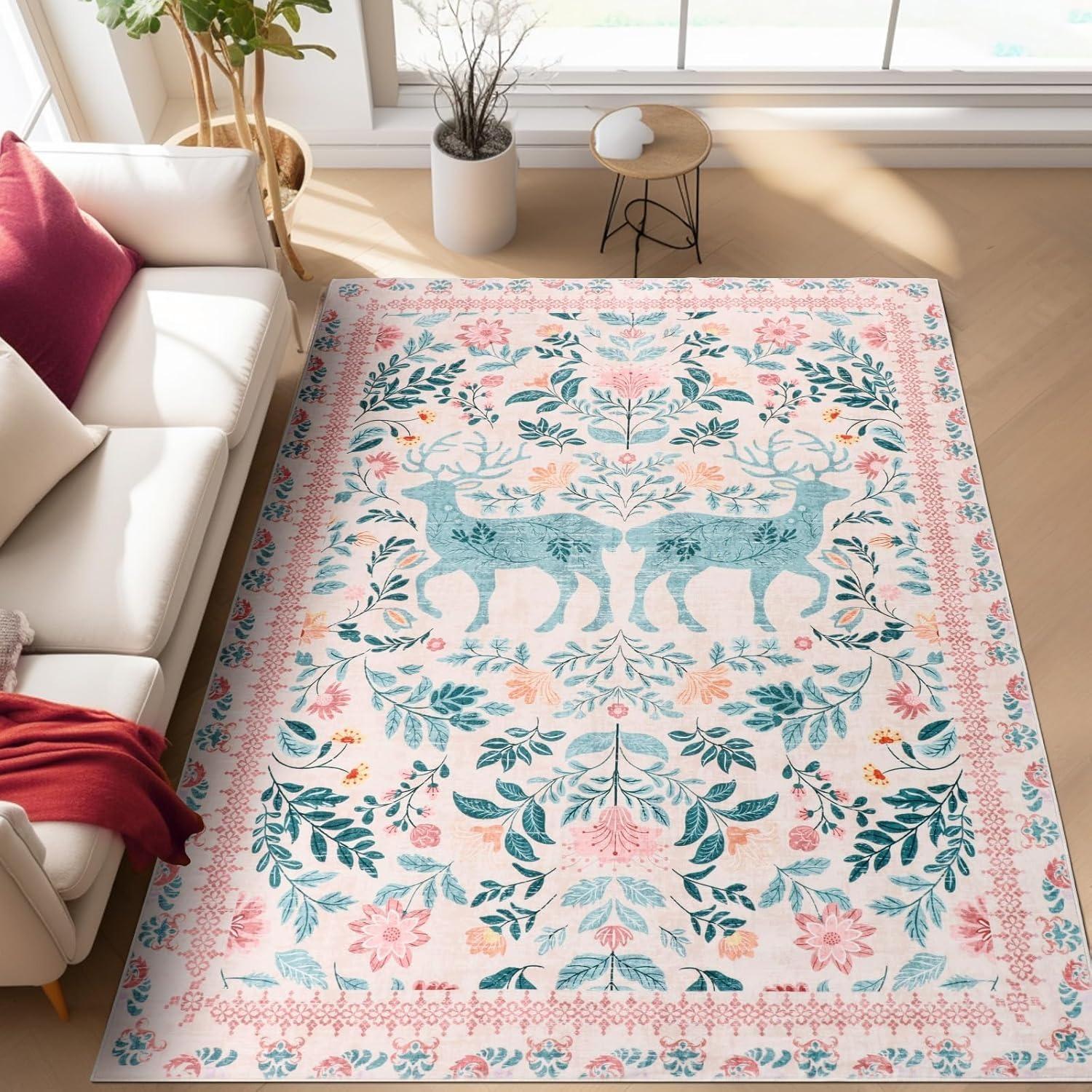 Deer Floral Area Carpet for Living Room Machine Washable Pink Flowers Bedroom Rug Animal Print Sofa Coffee Table Floor Mat Tapis 50X80cm
Deer Floral Area Carpet for Living Room Machine Washable Pink Flowers Bedroom Rug Animal Print Sofa Coffee Table Floor Mat Tapis 50X80cm
