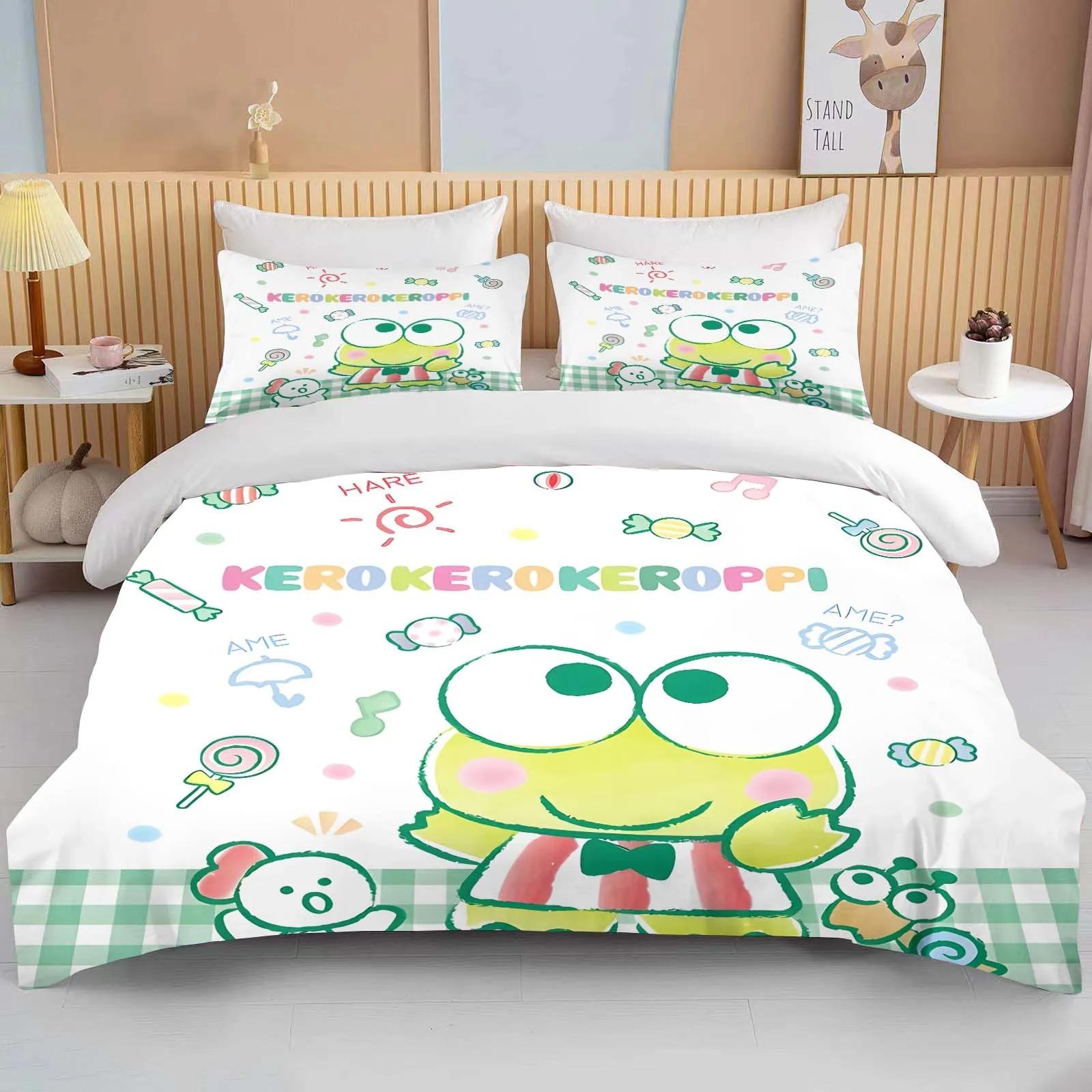 10 размеров Sanrio Keroppi печатный комплект постельного белья мультфильм аниме пододеяльник одеяло наволочка мальчики девочки дети взрослые король подарок AU Single 140x210cm