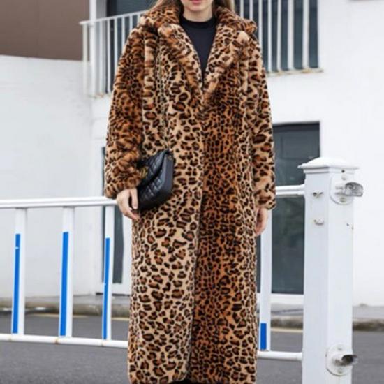 European and American Faux Fur Leopard Print Extra Long Furry Coat with Suit Collar M
European and American Faux Fur Leopard Print Extra Long Furry Coat with Suit Collar M