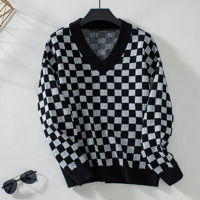 Women s Fall/Winter V-neck Knit Sweater with Loose Pullover Checkerboard Color-block Sweater XL чорний
Women s Fall/Winter V-neck Knit Sweater with Loose Pullover Checkerboard Color-block Sweater XL чорний