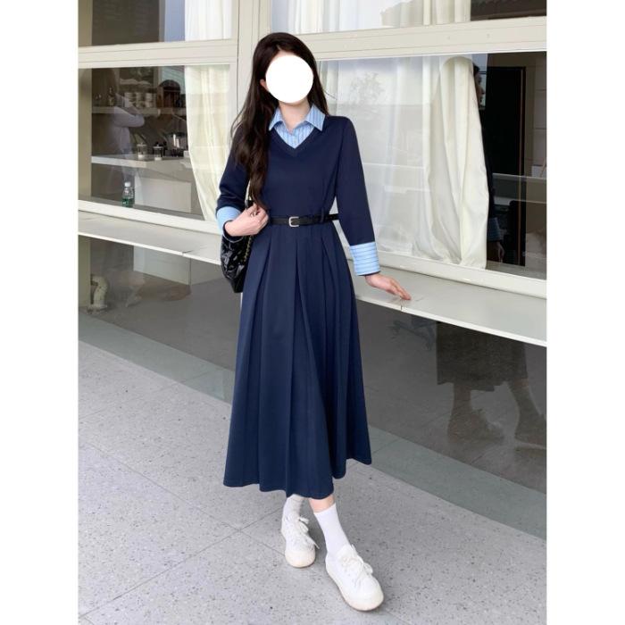 Korean high-end autumn wear dress women s autumn and winter wear new academic style fake two-piece temperament long dress S синий
Korean high-end autumn wear dress women s autumn and winter wear new academic style fake two-piece temperament long dress S синий